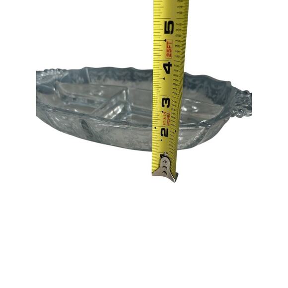 Fostoria Meadow Rose 3 Part Glass Footed Relish Dish Etched Crystal Vintage - Picture 5 of 15